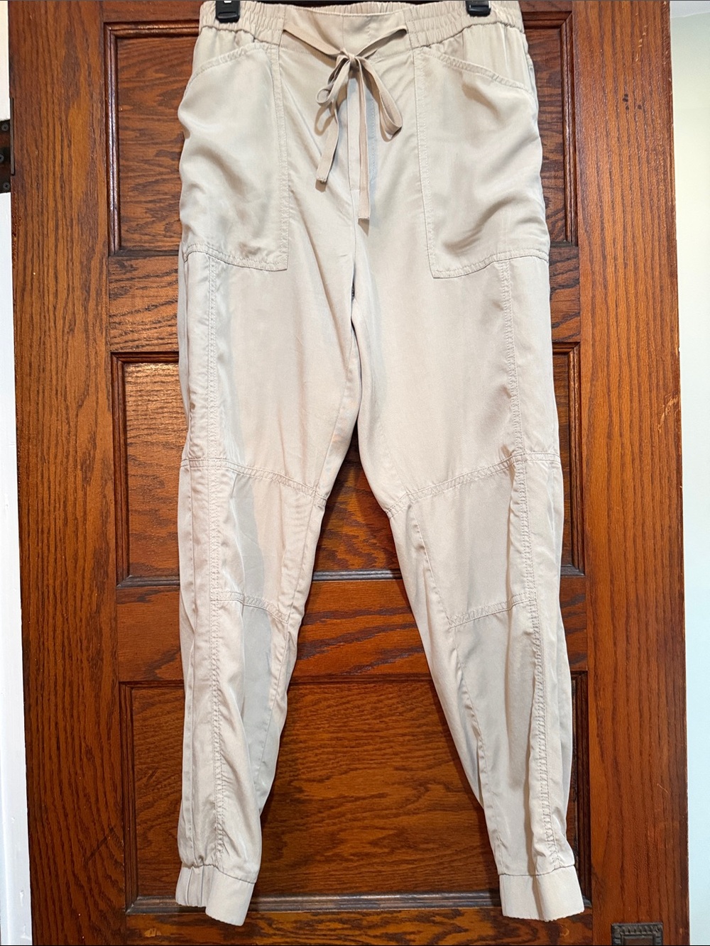 Beige Drawstring Casual Pants